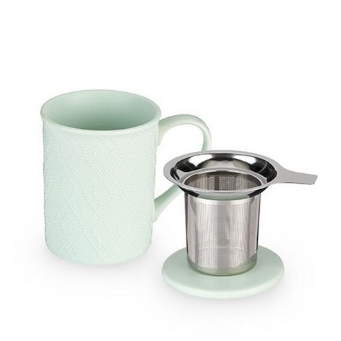 핑키업 안네트 세라믹 티 머그 & 인퓨저 찻잔 355ml, 1개, Souk Mint