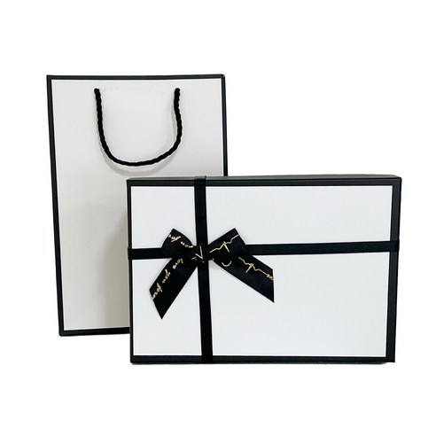 루루홈 리본 선물 포장 박스 + 종이가방 (3호 23.5 x 16 x 6), 블랙 앤 화이트