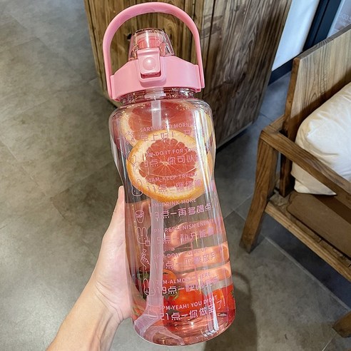 【휴대용 물병】슈퍼 대용량 컵 여성 밀짚 스포츠 내열성 여름 물병 플라스틱 냄비, 색깔4