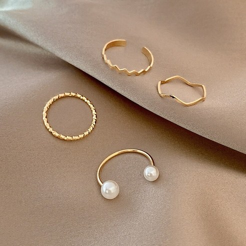 새로운 럭셔리 기하학 진주 반지 여성을위한 설정 패션 오프닝 조절 황금 반지 커플 보석 선물 액세서리YJStore