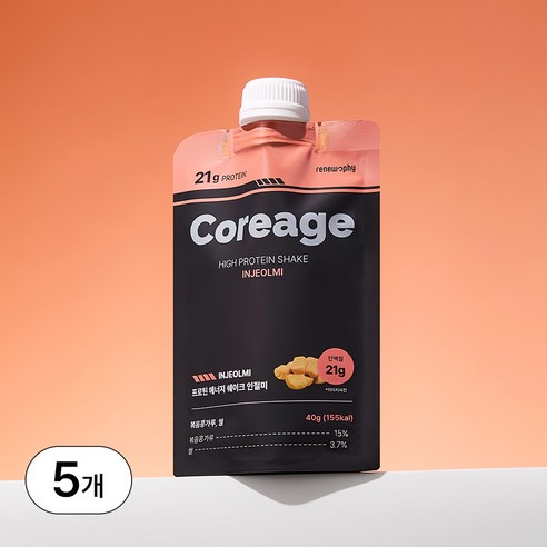 코어리지 프로틴 에너지 쉐이크 단백질 인절미맛, 5개, 40g