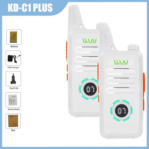 워키토키 2pcs WLN KD-C1 플러스 화이트 미니 워키 토키 UHF 400-470 MHz 16 채널 양방향 라디오 HM 트랜시버 KD-C1plus, [01] White No Box, [01] Usb plug