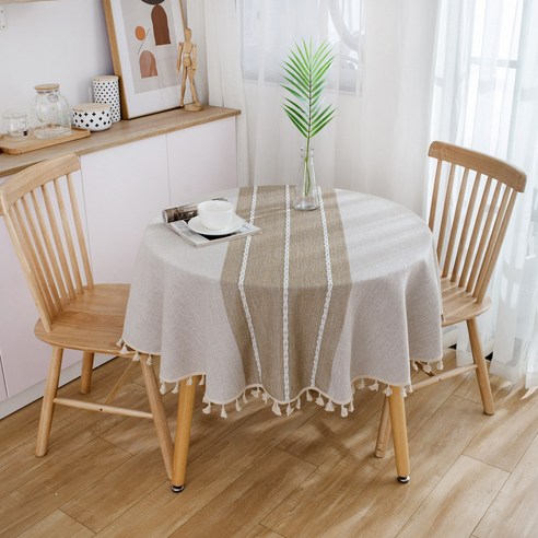 DFMEI ins 바람 면화 린넨 작은 새로운 식탁보 아트 라운드 테이블 티 테이블 테이블 천으로 긴 사각형 테이블 라운드\, DFMEI 커피 세 줄\, {"패션의류/잡화 사이즈":"150 라운드\\"}