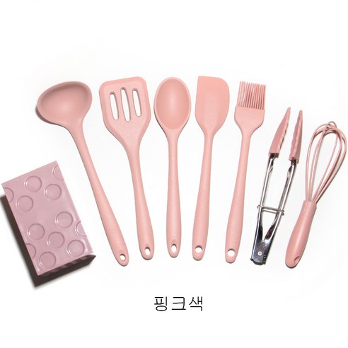 국산실리콘 조리 도구 세트 8종 주방 실리콘 조리 도구 세트 미니 핑크색 회색 녹색, 핑크 8 피스 세트 (컬러 박스 포장)