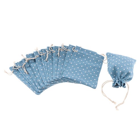 12pcs 천연 삼베 가방 황마 졸라매는 끈 선물 가방 면 린넨 메이크업 파우치, 도트, 설명