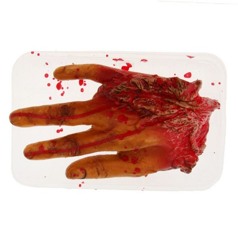 할로윈 절단 바디 부품 피 묻은 가짜 손가락 손으로 식사 상자, 그림으로, 라텍스, 플라스틱