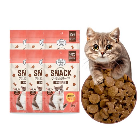 캣퓨어 고양이 딜리셔스 스낵 오랄 콤플렉스, 6개, 60g, 헤어볼케어에 도움주는- 헤어볼케어