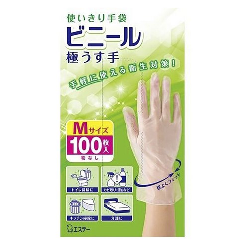 일본에스테 일회용 비닐 장갑 반투명 아주 얇은 타입 M, 1개, 100개입