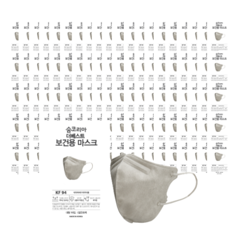 숨코리아 더베스트 베이직 2단 황사 보건용 마스크 대형 KF94, 옅은회색, 5매입*20개