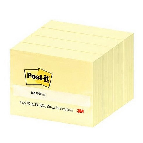 3M 포스트잇 점착 메모지 알뜰팩 653-4CY 400매 5개입, 2세트, 노랑