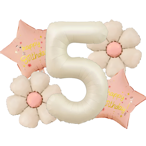 파파 파티 크림 데이지 대형 숫자 기념일 생일 풍선 세트, 1세트, 크림 5 + 데이지 2p + 별 2p