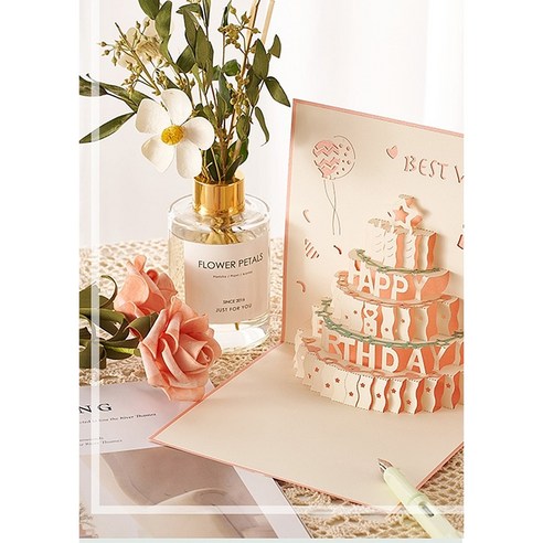 입체팝업카드 3d 생일카드 생일상 꾸미기, 핑크색케이크