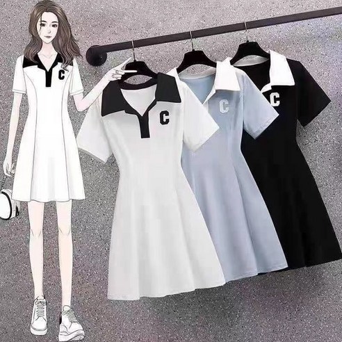 여성 카라 원피스 반팔 원피스 셔츠 JK스커트 슬림핏 블라우스 학원룩 빅사이즈 봄여름