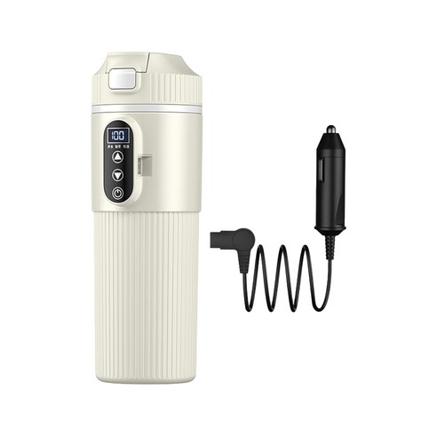 전기포트 카포트 원터치열림 터치스크린 500ML 보온템블러 12V 24V겸용, 화이트, 1개, 1, 기타, 기타, 스마트 휴대용 차량용 포트 12v전기포트