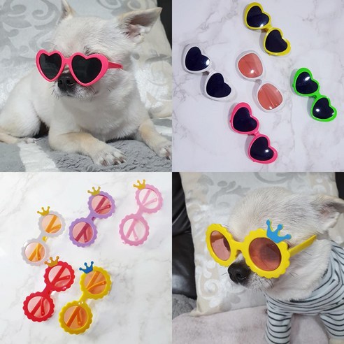 펫씨스터 강아지 패션 선글라스 하트 도글라스 고양이 왕관 인싸안경 악세사리 안경줄, 하트 선글라스, 바이올렛