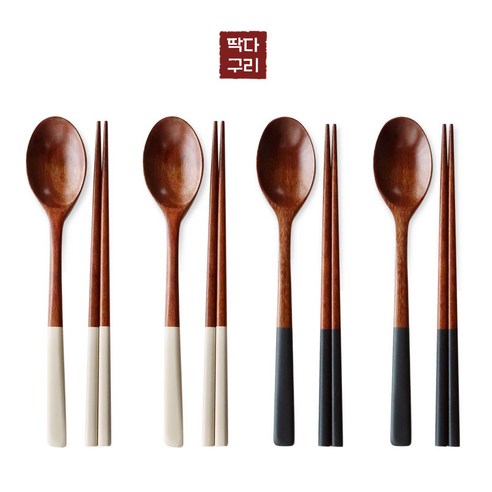 딱다구리 나무수저 연화수 파스텔 옻칠수저세트, 1개, 수저4인세트, 크림+딥블루