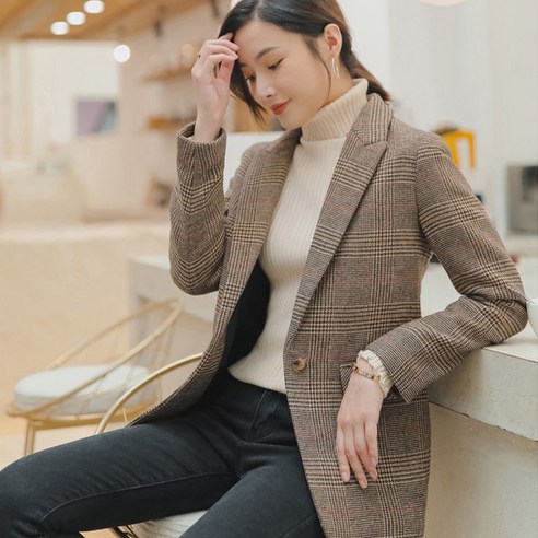 루나걸 바드 모직 체크 자켓