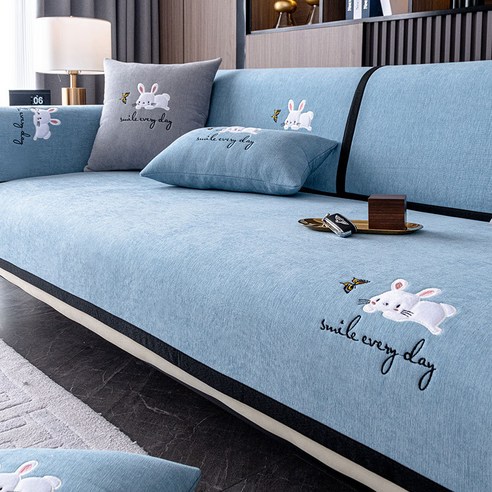 Light Luxury Chenille Sofa Cushion Four Seasons 유니버설 미끄럼 방지 하이 엔드 쿠션 소파 커버 헝겊 백 타월, 70*90cm (등받이를 할 수 있습니다), 블루 (사계절)