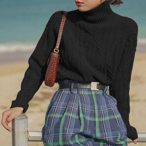 일본식 레트로 트위스트 터틀넥 스웨터 여성 새로운 겨울 두꺼운 내부 스웨터 게으른 스타일 느슨한 겉옷 고대