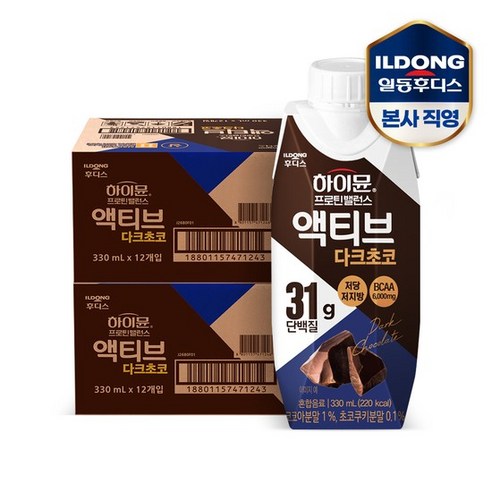 하이뮨 프로틴 밸런스 액티브 다크초코 330mlx24개, 330ml, 24개 
헬스보충식품