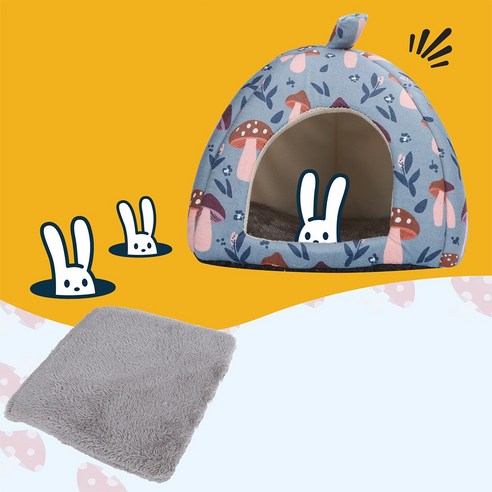 강아지 고향이 숨숨집 소형 반려동물 펫 소프트 쿠션하우스, 1개, 버섯집삼각 블루