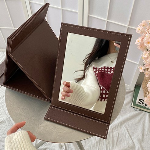 루끌리 접이식 휴대용 탁상 거울 집들이 개업선물, 대형_브라운패턴