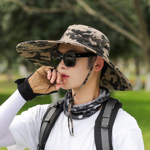 선스크린 모자 남자 여름 챙이 썬 모자 낚시 위장 어부 모자 남자 여자 해변 여름 야외 하이킹 모자, 평균 크기 (56-60cm), "16cm 위장" 카키
