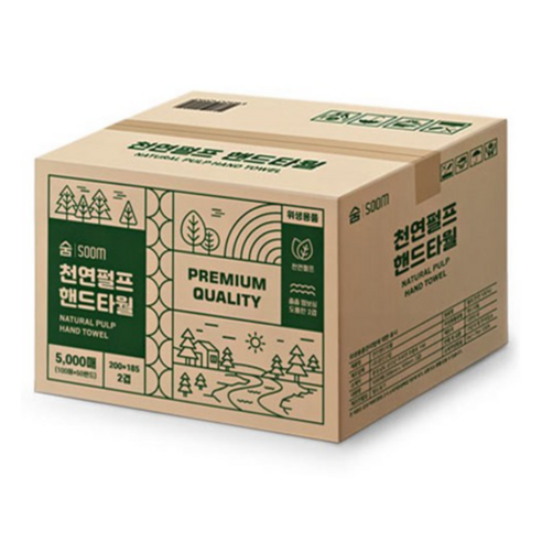 숨 100% 천연펄프 무형광 핸드타올 2겹 5000매 키친타올 페이퍼타올, 1개