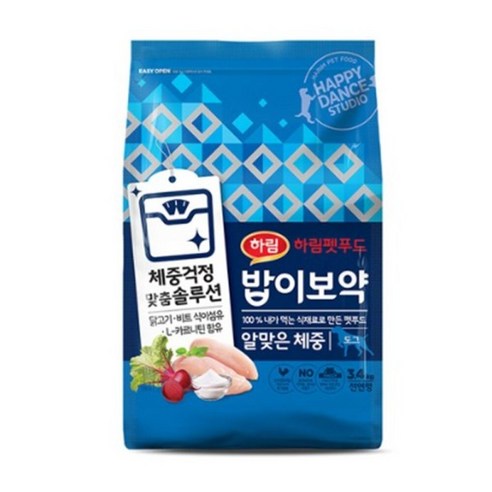 체중조절 하림펫푸드 전연령 밥이보약 알맞은 체중 강아지사료, 닭, 3.4kg, 1개 반려동물용품