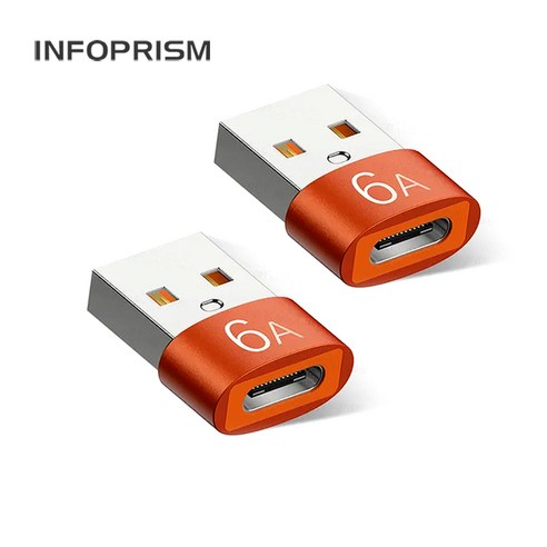 INFOPRISM / 6A 120W PD USB C타입 - A타입 변환 젠더 (OTG), 2개, B / 오렌지, 20mm