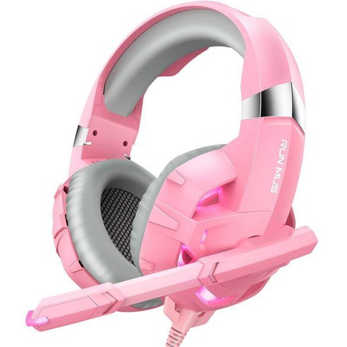 ANKRIC 게임용 헤드셋 K2PRO 게임용 헤드셋 헤드 마운트 게임 온라인 게임 PS4 컴퓨터 유선 스테레오 헤드셋, RUNMUS 브랜드 핑크