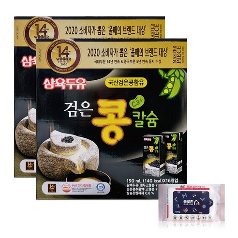 삼육 검은콩칼슘 두유 케이스 2박스 (190ml 16개입 x 2박스) + 블루존물티슈, 190ml, 32개