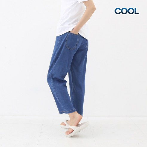 비비진 여성 9부 청바지 얇은 와이드 통바지 데님 팬츠