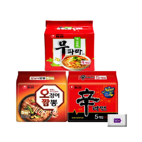 농심무파마4입+오징어짬뽕5입+신라면5입+그레잇물티슈(10매), 무파마4+오짬5+신5+그레잇물티슈