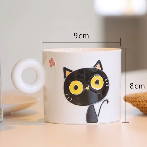 인 스 캐릭터 고양이 도자기 컵 여자 귀여운 핸드 드로잉 커피 잔 물컵 머 그 컵 가정용 학생 커 플 컵, 없다, 흰색 × 300ml