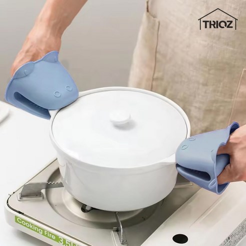 TRIOZ 냄비 장갑 2P 주방 오븐 전자레인지 실리콘 장갑, 2개, 블루