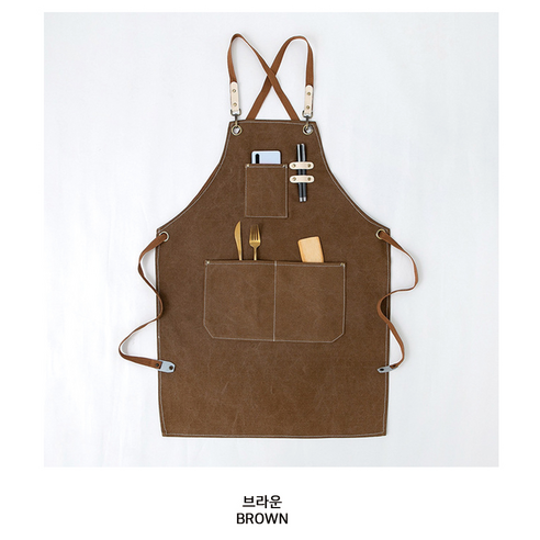 고야 캔버스 앞치마 카페 화방 공방 네일샵 미용실 미술 어린이집, 브라운, 1개