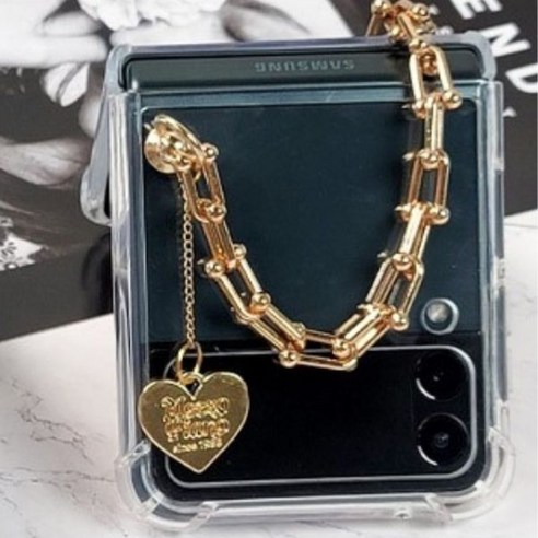Galaxy Z Flip 4 Silver (Gold) Strap Case 갤럭시 Z 플립 4 하트 스트랩 케이스