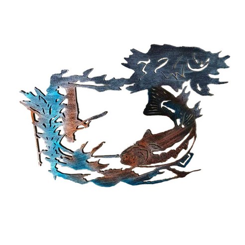 외부 훈장을위한 실루엣 금속 정원 말뚝 동물성 야드 장식, 11x9.4 인치, 금속 철, 물고기