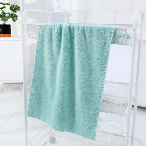 코랄 벨벳 테두리 수건 흰색 세수 수건 부드럽다 흡수 선물 가정용 잘 퇴색, 60x30, 연두색