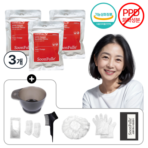 순풀레 순수 100% 천연 헤나 염색 가루 PPD없는 염색약, 순오렌지, 3개