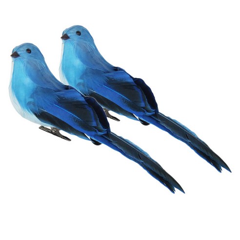 2pcs 깃털 공예 새 인공 거품 새 사진 소품 홈 정원 장식, 블루, 19x4.5x7.5cm