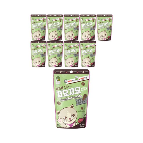 캐츠랑 저요저요 고양이 보양간식 캣 헤어볼관리 길냥이 과자 길고양이 간식, 10개, 60g, 참치