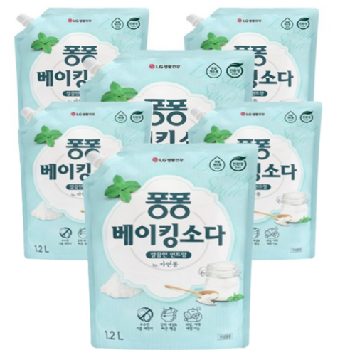 퐁퐁 주방세제 베이킹소다 리필, 1.2L, 6개