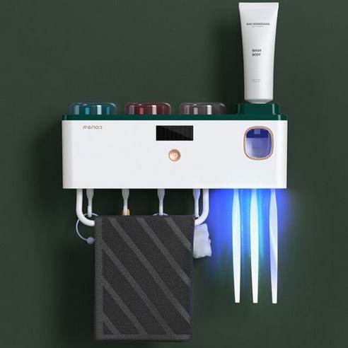 칫솔살균기 무선 가정용 칫솔소독기 USB uv 건조 욕실 칫솔 홀더 벽 장착 살균기 자동 치약 압착기 디스펜서 액세서리 세트, 06 3 cups greens