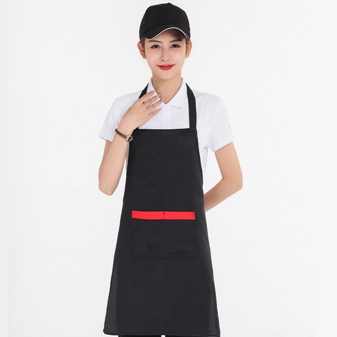 ANKRIC 앞치마 가정용 내장 심플 홀더 빅 포켓 원피스앞치마, 검은 색