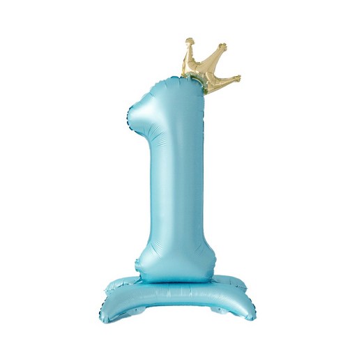 올리브파티 생일 스탠딩 왕관 은박 숫자 풍선 블루, 숫자1, 2개