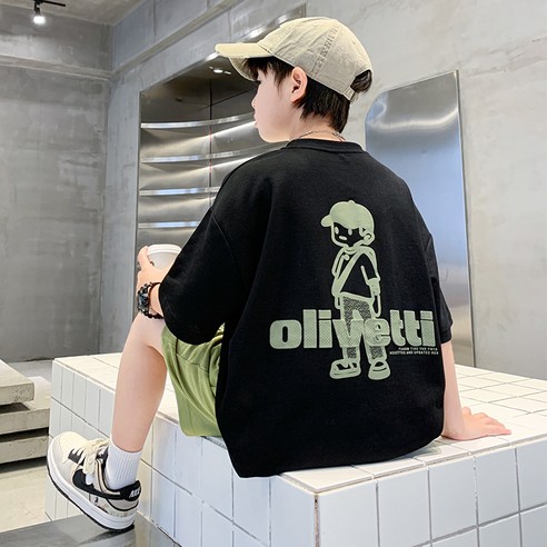 비비키드 벤 남아 여름 상하복 세트 초중생 olivetti 모자소년 반팔티 초등생 반바지 세트 (6233)