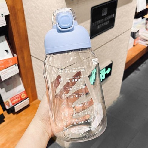 신형 빨대 배부른 물컵 ins 바람 귀엽다 대용량 플라스틱 컵 운동 주전자 옥외병 핸드컵 C42, 청색, 1200ml