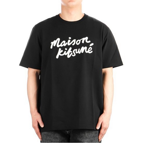 메종키츠네 24SS 남성 핸드라이팅 반팔 티셔츠 (MM00101KJ0118 WHITE BLACK)